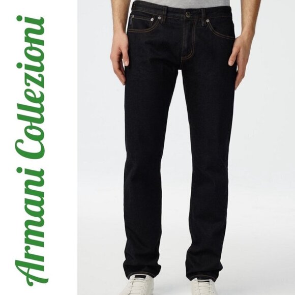 ARMANI COLLEZIONI Men’s Dark Wash Straight Leg Luxury Jeans, 34 x 32 - Picture 1 of 13